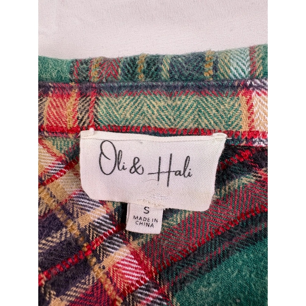 Oli & Hali Plaid Button Down Shacket Womens S Green Raw Hem Grunge Shabby Boho - Picture 3 of 10